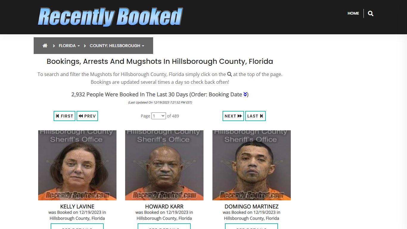 Bookings, Arrests and Mugshots in Hillsborough County, Florida